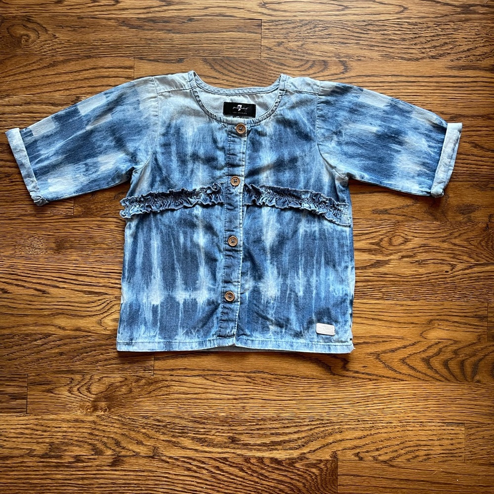 Seven For All Mankind Ruffled Chambray Tie Dye Girls Top Size 4T